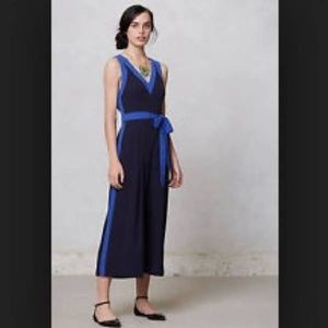 Anthropologie Elevenses Blue Beca Romper In Size 8. V-Neck Silhouette